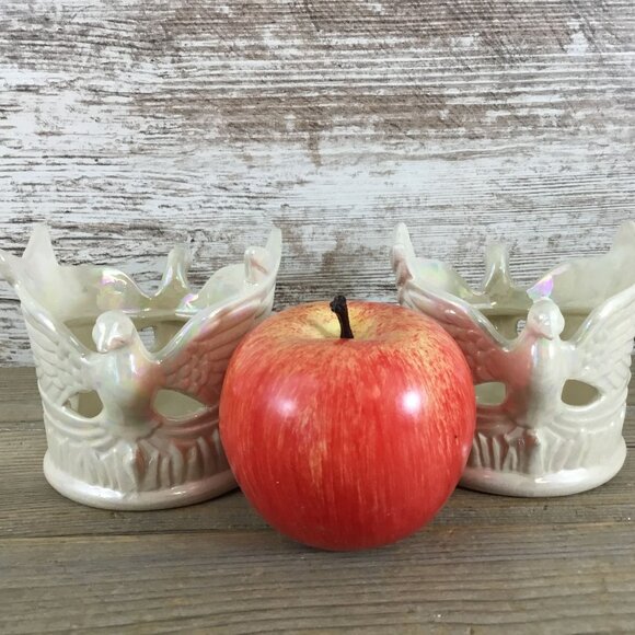 Set of 2 Ceramic Dove Bird & Star Votive Candle Holders Tall Pearl Iridescent - Picture 11 of 13